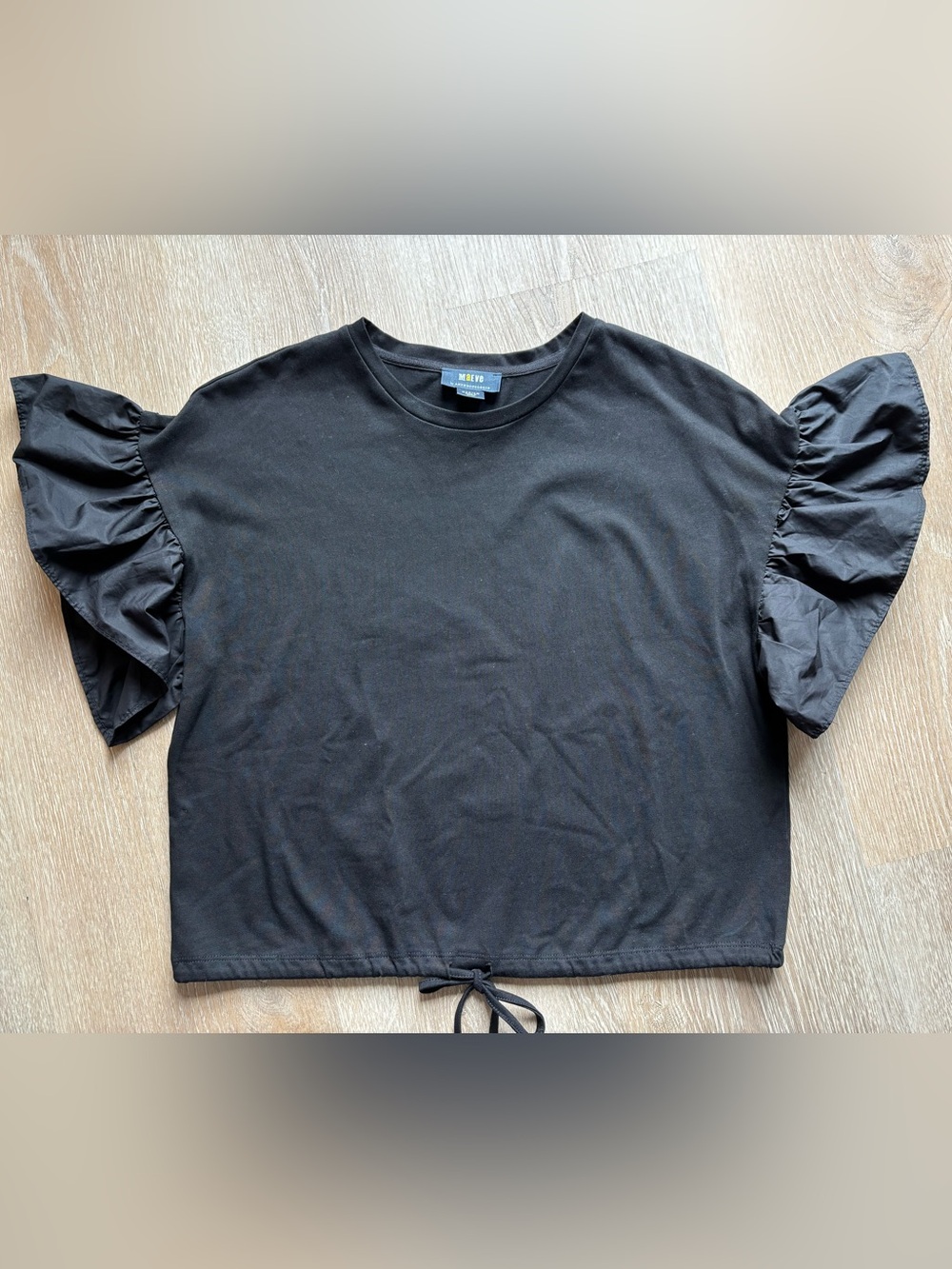 Maeve by Anthropologie Black Ruffle Sleeve Blouse / Shirt w/ Tie Waist Women’s M